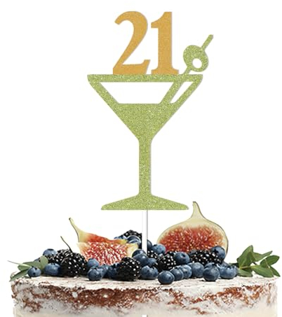 Margarita 21st Birthday Cake Toppers, Cinco De Mayo Themed Birthday Decor, Mexican 21st Birthday Party Decor, Martini Glass Cake Topper, Fiesta 21st Birthday Party Decorations Green Gold Glitter