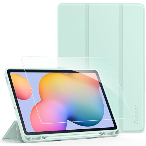 EasyAcc Custodia Cover Compatibile con Samsung Galaxy Tab S6 Lite 10.4 Pollici 2024/2022/2020 SM-P610N/P615N con Vetro Temperato-Ultra Sottile con Cover Leggero Supporto in Pelle PU Case, Verde Tenero