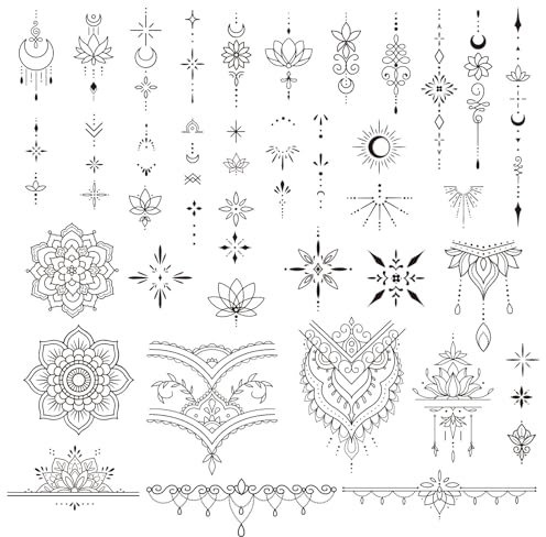 4 Blätter Fake Tattoos Mandala Schwarz Temporäre Klebetattoos Erwachsene Wasserdicht Tattoo Mädchen Arm Tattoo Klebe Aufkleber Tatoos zum Aufkleben Frauen Damen Kinder Männer