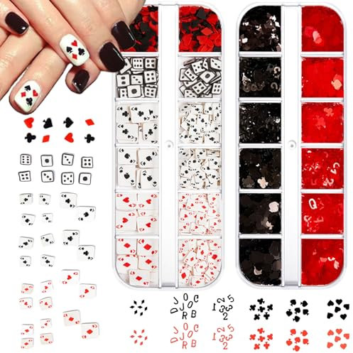 Playing Card Nail Charms,2 Boxes Red Black Letter Digital Nail Sequins for Nail Art,Resin Nail Art Decorations Ornaments for Manicure Design DIY Crafts Nail Accessories Supplies (F)