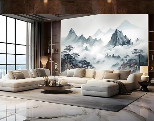 Fototapete 3d effekt tapete Kiefer, Mond, Berg und Wasser Vlies Tapeten Wandtapete Wohnzimmer Schlafzimmer Wand Dekoration Moderne 350CM(B)*256CM(H)