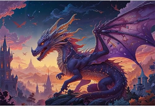 TWYYDP 1500 Teile Puzzle Lila Drache Puzzle Familienspiele Aus Holzpuzzles Als DIY-Geschenke