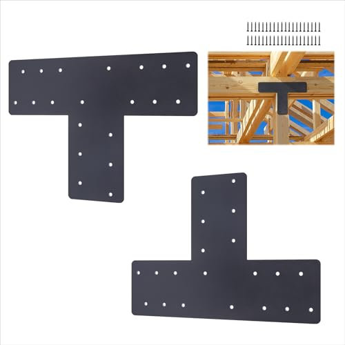 2 Pcs T Post Brackets, Black T-Plate Metal Plates (Actual Size 16.9 ”× 4.8 “), Heavy Duty Patch Plate Attachment Bracket , for Repairing House Beams, pergola, Gazebos, Truss Framing