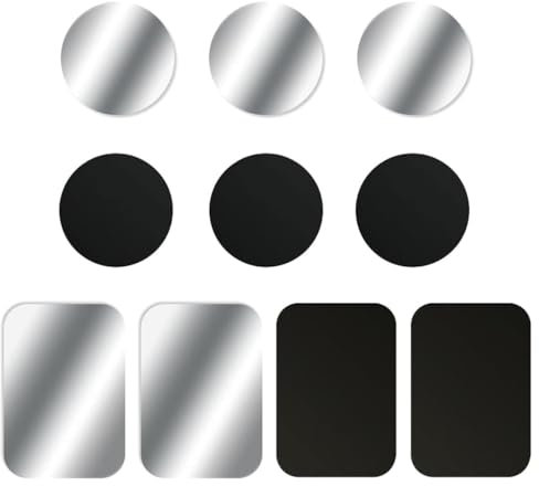 XXLKVSK 10 Packs Metal Plate for Phone Self Adhesive Metal Phone Plates Thin Metal Plate Replacement Mount Metal Plates Kits for Magnetic Car Phone Holder (Black/Silver)