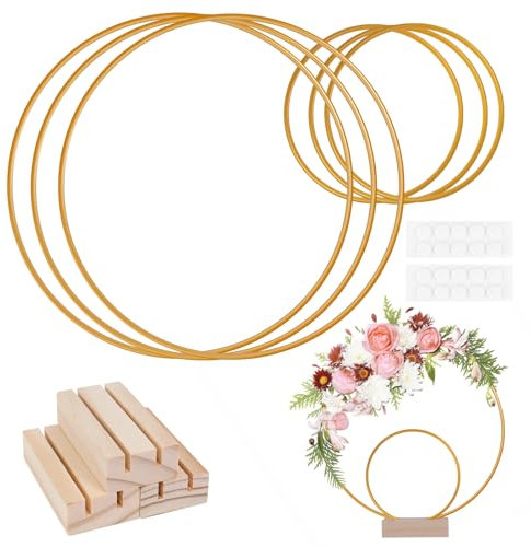 Metallring 11 Stück Metallringe zum Basteln mit Holzsockel Klebepad Metallring Mit Fuß, Deko Ringe Zum Aufhängen, Metallring für Girlande Handgefertigte Spezialität Dekoration