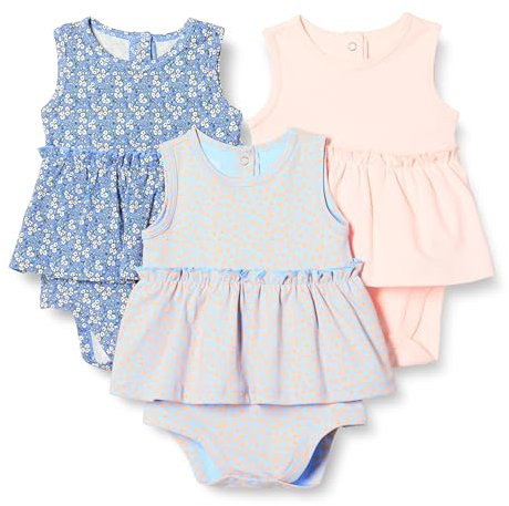 Amazon Essentials Robes Barboteuses sans Manches Bébé Fille, Lot de 3, Bleu Posey Floral/Rose Pâle, 0 mois