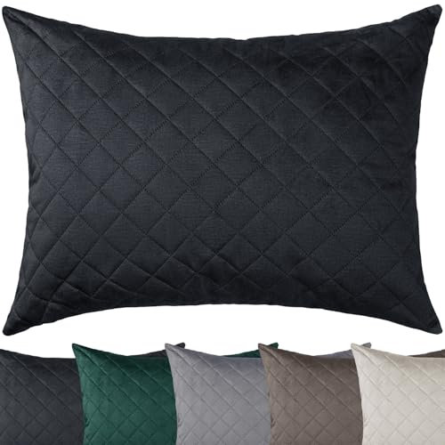 Selfitex 60x80 cm, XXL Sofakissen, samtiger Velours Bezug, inkl. Füllkissen, weiche Oberfläche mit Prägemuster, hohe Stoffdicke, wasserabweisend, luxuriöser Glanz, weiches Dekokissen (Anthrazit)
