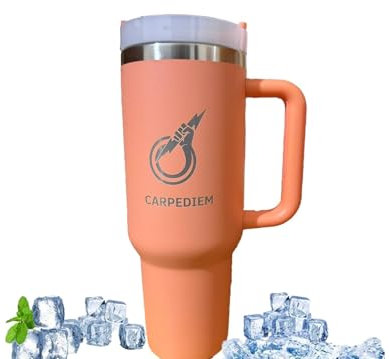 CARPEDIEM 40oz Stainless Steel Vacuum Insulated Travel Tumbler with Straw and Handle – Double Wall Flask for Hot & Iced Coffee, Car Cup Mug (Orange)