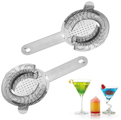 2Pcs Passoire à Cocktails,Filtre à Cocktail en Acier Inoxydable,Crépine à Cocktail en Acier Inoxydable,Cocktail Professionnelle Filtre Bar,Filtre à Glace Passoire à Cocktails,Pour Le Barman Commercial