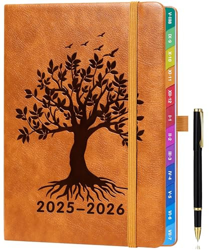 Kalender 2025 2026 A5, Wochenplaner & Terminplaner mit Monatsübersicht, Schulplaner 25/26 (Aug 2025 - Jul 2026), Farbig Gedruckte Innenseiten, mit Innentasche & Stift, 15,5 x 21,5 cm - Hellbraun