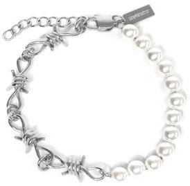 UNSHINEBAR Bracciale con perle in filo spinato per uomo e donna – Streetwear Goth Barbed Wire Bracciale con perle in acciaio inox e oro 18 carati – Braccialetto impermeabile a spina, larghezza 5 mm –
