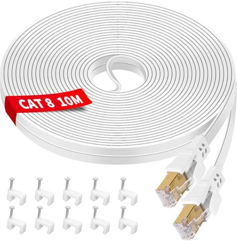 YIIFELL Cable Ethernet Cat 8 10 Metros, 40Gbps 2000MHz Cable de Red Alta Velocidad Cable LAN RJ45 Cable Internet para Router, Switch, Módem, Portátil, PS5/PS4, Smart TV, Xbox