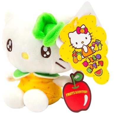 Hello Kitty Macedonia Scented Plush, 12cm Soft Toy in Yellow Dress, Fruity Fragrance, Official Licensed Mini Plush, for Fans and Collectors, Suitable for Ages 4+