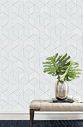Geometric Peel and Stick Wallpaper Silver,44 x 500 cm White and Silver Self Adhesive Wallpaper Modern Hexagon Contact Paper for Cabinets Self Adhesive Furniture Wrap for Living Room,Bathroom,Cabinet