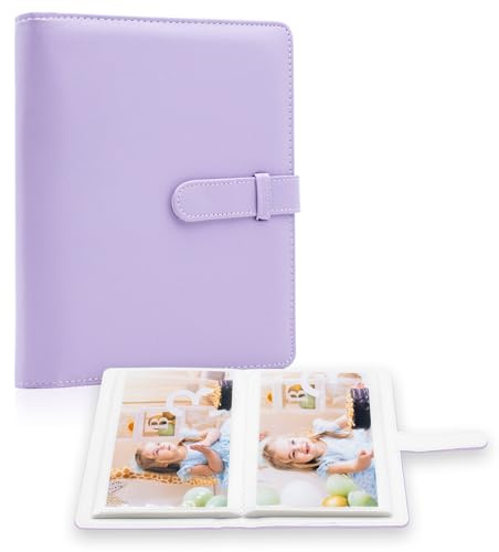 Photo Album 4x6 Photos - 68 Pockets Small Mini Capacity Premium Vegan Leather Cover Photo Case, Portable Wallet Photo Book for Boys Girls Birthday Wedding (Purple)