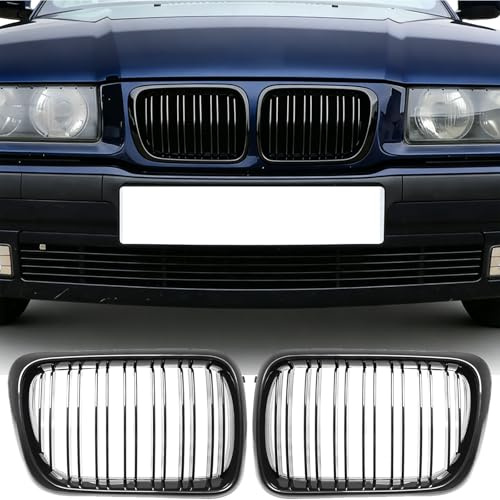 Sport Kühlergrill Nieren kompatibel mit BMW 3er E36 LCI 1996-1998 Glanz Schwarz Doppelsteg Grill