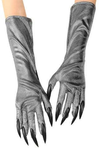 ITODA Halloween Costume Glove Elbow Long Animal Paw Gloves with Nails Scary Devil Ghost Claw Gloves Fancy Dress Cosplay Handwear for Easter Halloween Carnival Party