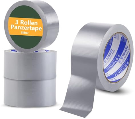 3 Rollen Panzertape Silber,50mm X 20m Panzerband,Extra Stark Klebeband | Wasserdichtes Reparaturband,Gewebeband,Handreißbar Duct Tape für Innen Außen,Reparieren,Verstärken,Verpacken,Bündeln