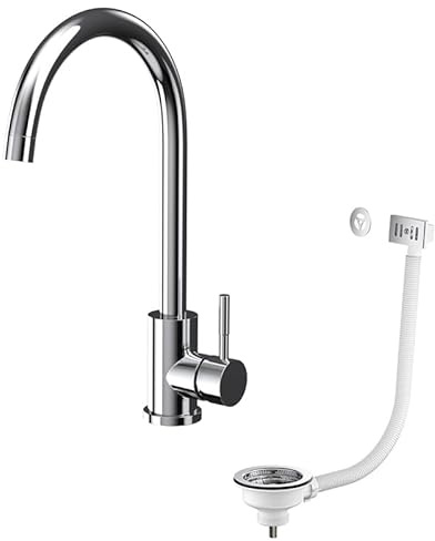 Bronx Chrome Mono Kitchen Tap with Waste and Overflow Covers | Kitchen Tap | Chrome Finish | Single Lever | Swivel Spout | Includes Strainer Waste and Overflows |