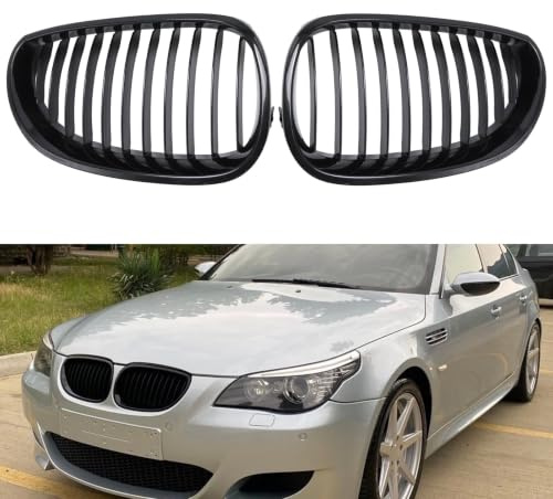 MospdyGear Kühlergrill-Ersatz für BMW 5er E60 E61 M5 2003-2009, Hochglanzschwarzes Doppelstangendesign, Ersetzt 51712155446, 51712155447