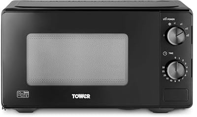 Tower Manual 20 Litre 800W Microwave with Dial Controls, 5 Power Levels, Defrost Function, 30 Minute Timer, Black, T24044BLK