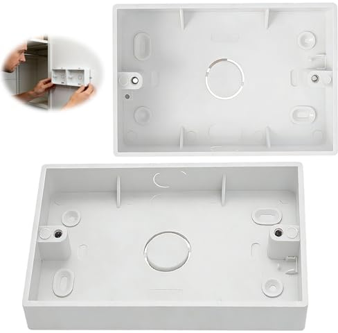 2 Pack 2 Gang Surface-Mounted Back Box, Electrical Double Pattress Box for Wall-Mounted Light Switches and Power Sockets, Durable Plastic Socket Back Box for Home and Office Wiring