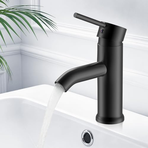 Rubinetto Bagno Lavabo, Miscelatore Lavabo Bagno Caldo e Freddo Regolabile, Rubinetto Lavandino Bagno in Acciaio Inox con Becco Altezza 8cm, Dotato di 2 Tubi Flessibili da 60 cm - G3/8