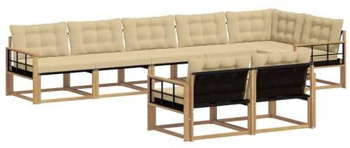vidaXL Outdoor-Sofagarnitur mit Kissen 8 pcs Weiß und Beige, Gartenmöbel, modernes Outdoor-Sofa, Robustes Eckset für Terrasse, Lounge und Komfort