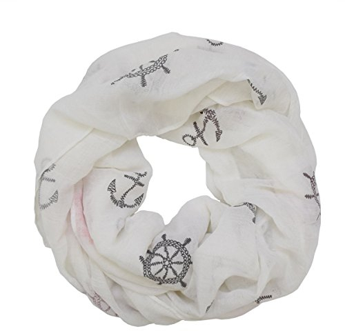 Sonia Originelli Loop Schal Maritim Steuerrad Anker Reliefdruck Sommer Farbe Weiß