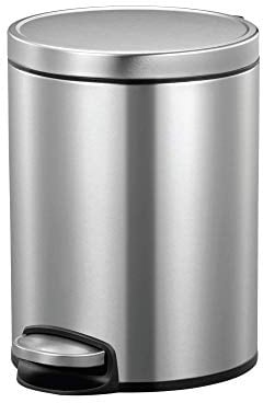 EKO Eva Pedal Bathroom Bin 5 Litres, Rubbish Bin with Soft Close Lid, Removable Inner Bucket, Perfect for Bathroom, Bedroom & Home, Stainless Steel