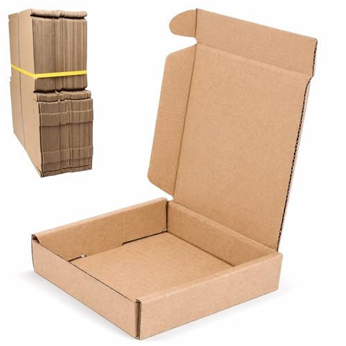 WedDecor Postal Cardboard Self-Folding PiP Boxes for Shipping Mail Compatible Mini Large Letter Shipping Mailing Package, Brown, 101mm x 101mm x 24mm, 25pcs