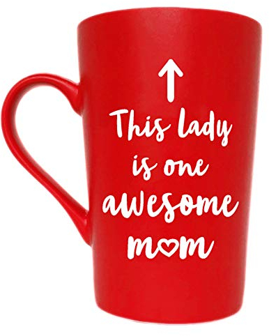 This Lady is One Awesome Mum Coffee Mug Christmas Gifts, Funny Quote Cup for Mother's Day or Valentine's Day from Daughter Son or Husband, Red 12 Oz