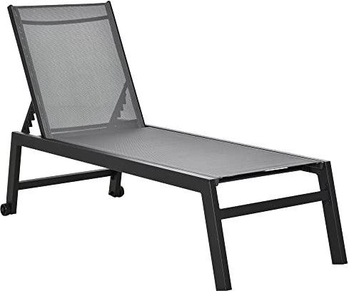 Outsunny Tumbona de Jardín de Aluminio Tumbona Exterior con Respaldo Reclinable en 5 Posiciones Carga 120 kg para Patio Terraza 169x65x102 cm Gris