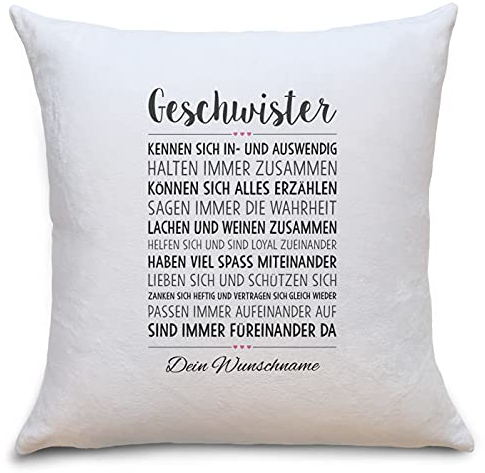 OWLBOOK Geschwisterliebe Flauschiges Kissen mit Text Personalisiert mit Namen Geschenke Geschenkideen für Geschwister zum Geburtstag Zierkissen mit Füllung