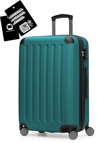 Hauptstadtkoffer Spree - Mittelgroßer Hartschalenkoffer + Digitaler Gepäckanhänger, TSA, 4 Rollen, Koffer, Trolley, Rollkoffer, Reisekoffer, Volumenerweiterung, 65 cm, 74 Liter, Aquagrün