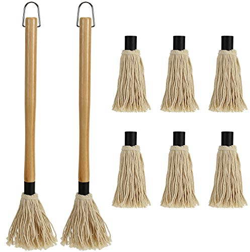 Hedume BBQ Basting Mop mit 6 extra Ersatzköpfen, Grill Basting Mop Holzgriff perfekt für BBQ Grillen Räuchern Steak (45,7 cm)