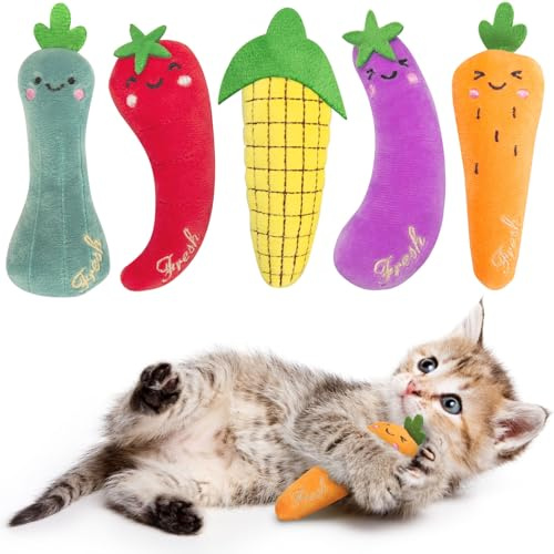 ETEKYER 5Pcs Catnip Cat Toys for Indoor Cats Kitten, Cute Vegetable Shape