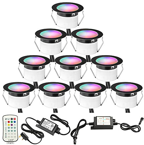 INDARUN RGBW WiFi Led Decking Lights Waterproof IP67 Ø45MM 12V - Bluetooth Led Plinth Lights for Terrace/Patio/Path/Wall/Garden/Decoration, 10 Packs