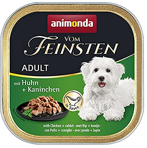animonda vom Feinsten Hundefutter nass mit Huhn + Kaninchen in Sauce (22 x 150g), getreidefreies Hundefutter ohne Zucker, mit frischen, fleischigen Zutaten