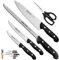 Arcos Juego Cuchillos Cocina cuchillo blanco cuchillos | cuchillos cocina Maitre | 5 piezas | Chef 215 mm, Cocina 150 mm, Verduras 100 mm Tijera cocina (Negro + Jamonero)