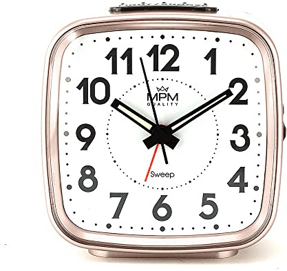 MPM Quality Design Kunststoff Wecker, Alarm Clock, Rosé, Modern, Analog, aufsteigender Alarm, Snooze, Schlummerfuntion, Nachtlicht, Tisch Dekoration für Home, Schlafzimmer, Büro