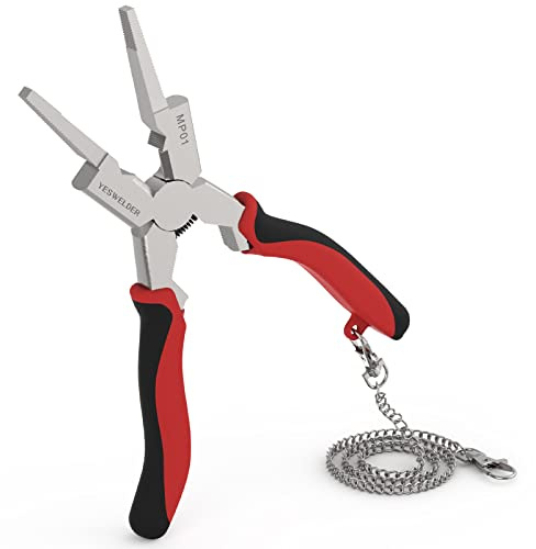 YESWELDER 8 in Deluxe MIG Pliers, High-Carbon Steel, Retention Chain | HRC60 Steel Hardness, Serrated Jaws, Grooved Wire-Drawing Tips, Spring-Loaded Ergonomic Handle, Spatter Cleaning