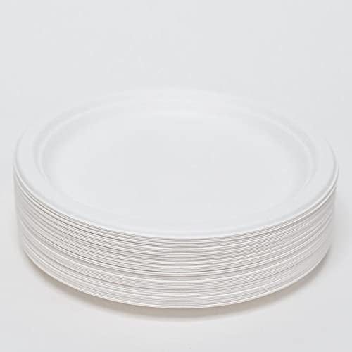 Super Rigid [125 Pack] Paper Plates 9 inch 23cm - Extra Strong White Disposable Bagasse - Microwave, Freezer, Oven Safe - Eco-Friendly, Biodegradable Compostable - Perfect for Picnics, BBQs Parties