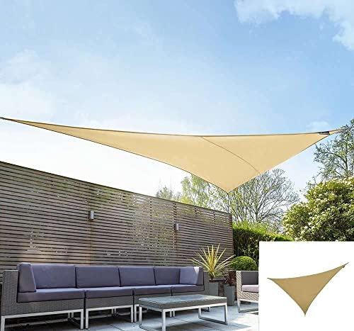 Kookaburra Waterproof Garden Sun Shade Sail Canopy with Fixing Kit in Sand Colour 98% UV Block (Right Angle Triangle, 4.2m x 4.2m x 6m)