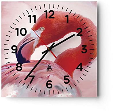 ARTTOR Moderne Wanduhr 40x40cm Quadrat Glasuhr Afrika Tiere - 4984 | Flamingo Vogel Porträt Glas Analog Wanduhr Lautlos Wanddekoration Wohnzimmer Büro Küche Wanddeko Küchenuhr Geräuschlos ARTTOR