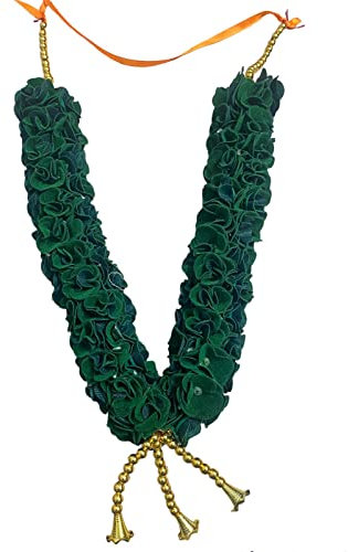 Crown NIMREET handgefertigte künstliche Blumengirlande Mala für Bilderrahmen und Gottesidol, künstliche Moti-Girlande, Dekoration von Blumen, Mala Pooja, Zimmer (grün, 38,1 cm)