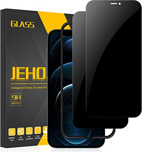 JEHOO [2 Pieces Anti-Spy Tempered Glass Screen Protector for iPhone 12 Pro Max 6.7 Inch, Tempered Glass Screen Protector [Privacy Protection] [9H Hardness] [Shockproof] [Anti-Scratch Glass]