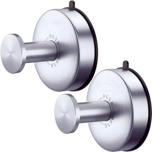 DGYB Saugnapfhaken 2 Stück Saugnapf Badezimmer Haken für Wand Gebürstetes Nickel Duschhaken für Innendusche 304 Edelstahl Handtuchhaken für Glastür Hängender Bademantel, Luffa, Mäntel