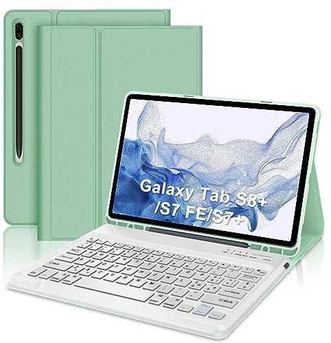 IVEOPPE Custodia con Tastiera per Samsung Galaxy Tab S7 FE/S8+/S7 Plus 12.4 Cover con S Porta Penna, Italiana Tastiera (Layout é.ç.§ QWERTY) Compatibile SM-X800/X806/T970/T975/T730/T736B, Verde erba