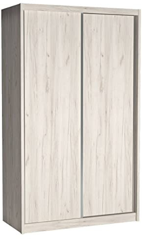 MINIO go for it - Coral - Armoire Chambre avec Portes coulissantes sans Miroir, Largeur 143 cm, Penderie, 2 tiroirs, 9 étagères, 1 Tringle, Panneau stratifié - Chêne Kraft/Blanc